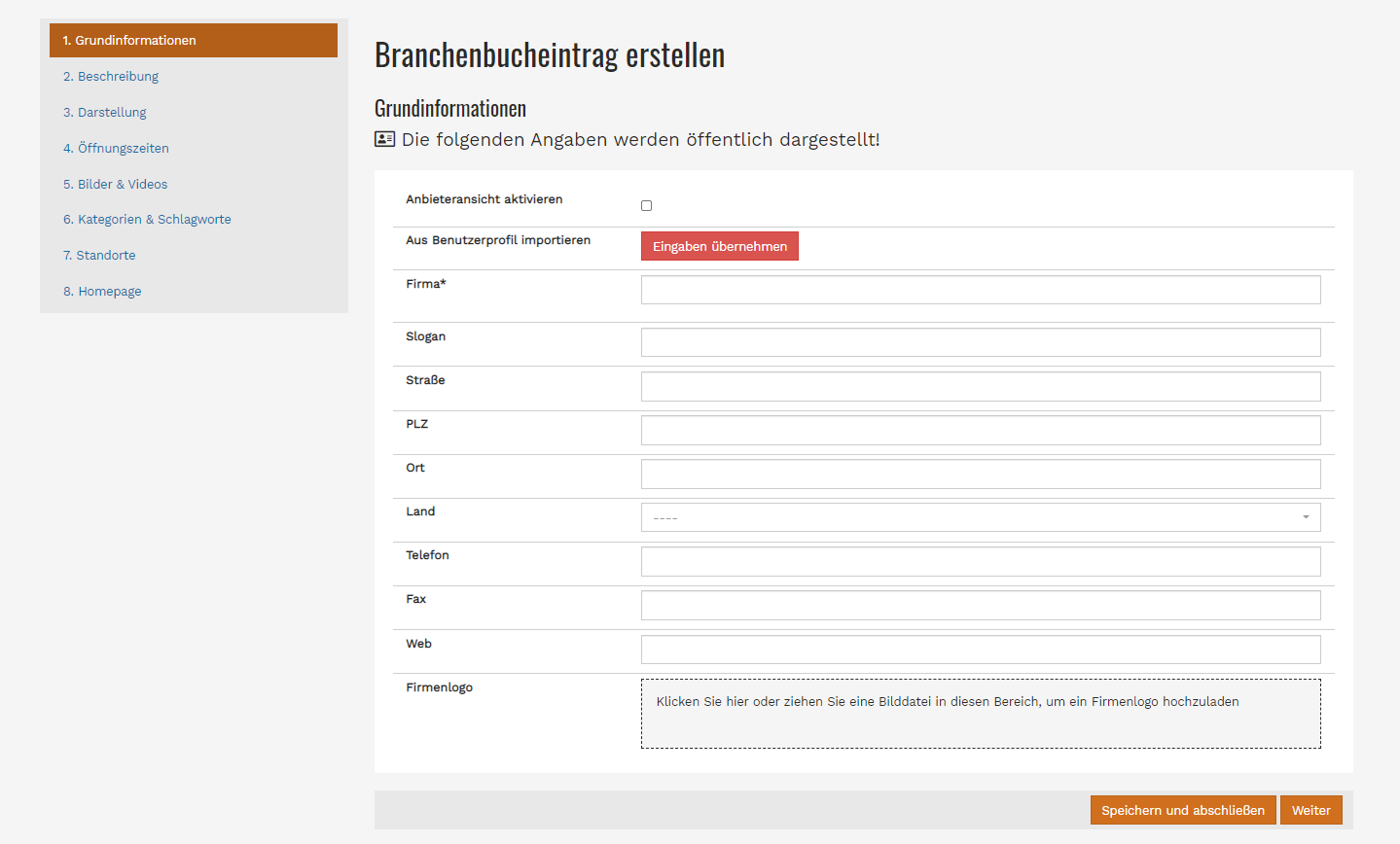 Branchenbucheintrag erstellen